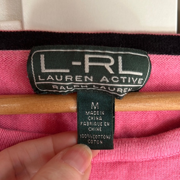 L-RL Lauren Active bubblegum pink, lattice-knit sleeve, pullover sweater, small - Picture 8 of 9